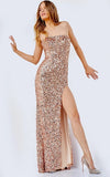 JVN by Jovani Prom Dress JVN24201 Copper Strapless High Slit Prom Dress