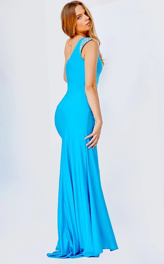 JVN by Jovani Prom Dress JVN24336 Blue One Shoulder Embellished Prom Dress