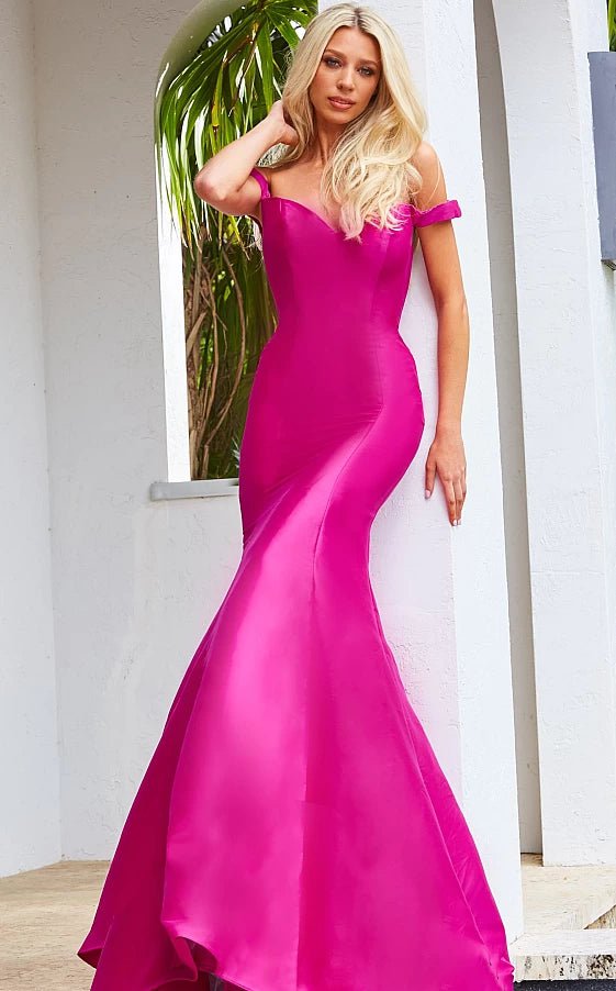 JVN by Jovani Prom Dress JVN3245 Fuchsia Off the Shoulder Mermaid Prom Dress