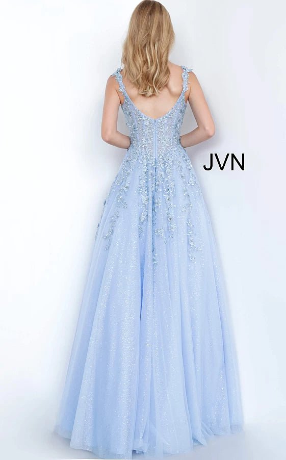 JVN by Jovani Prom Dress JVN4271 Sky Blue Illusion V Neck Prom Ballgown