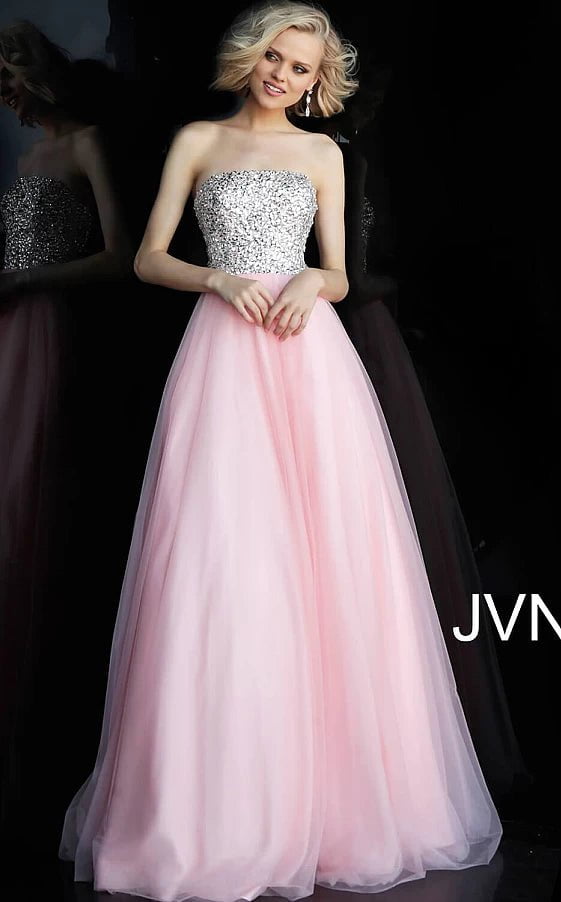 JVN by Jovani Prom Dress JVN52131 Blush Strapless Embellished Bodice Prom Ballgown