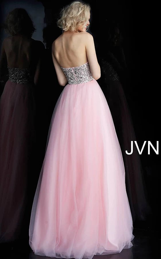 JVN by Jovani Prom Dress JVN52131 Blush Strapless Embellished Bodice Prom Ballgown