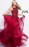 JVN by Jovani Prom Dress JVN59046 Burgundy Embellished Sleeveless Tulle Prom Ballgown