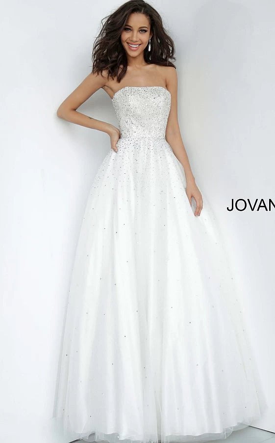 JVN by Jovani Prom Dress JVN65664 Off White Strapless Embellished Prom Ballgown