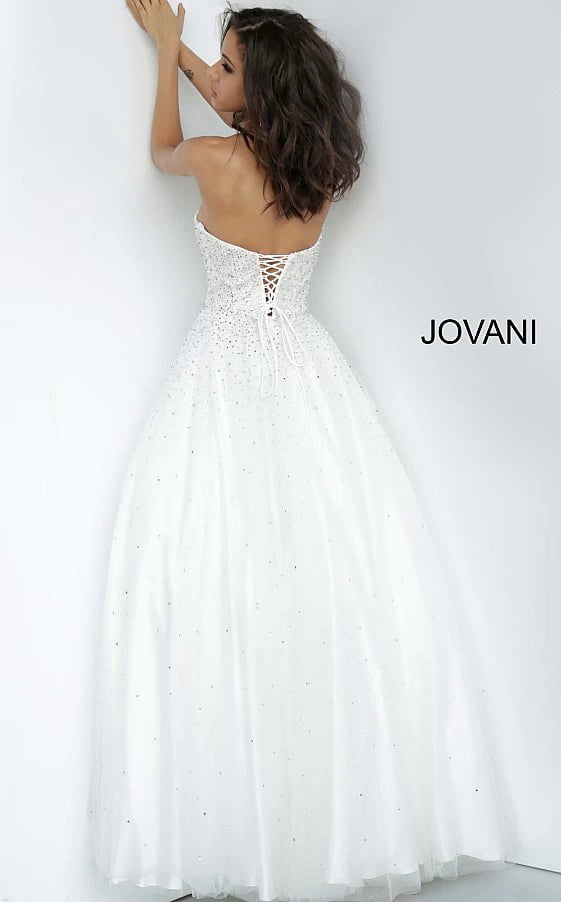 JVN by Jovani Prom Dress JVN65664 Off White Strapless Embellished Prom Ballgown