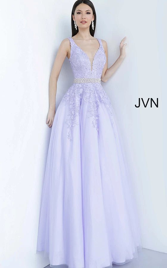 JVN by Jovani Prom Dress JVN68258 Embellished Belt Prom Ballgown