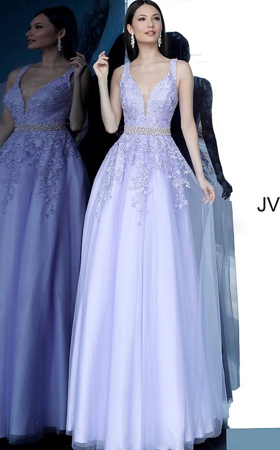 JVN by Jovani Prom Dress JVN68258 Embellished Belt Prom Ballgown