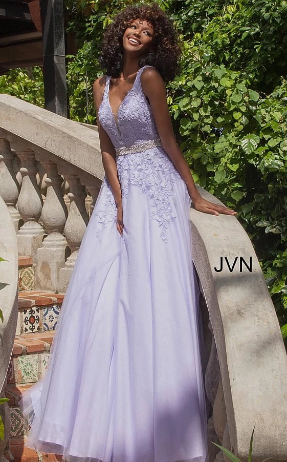 JVN by Jovani Prom Dress JVN68258 Embellished Belt Prom Ballgown