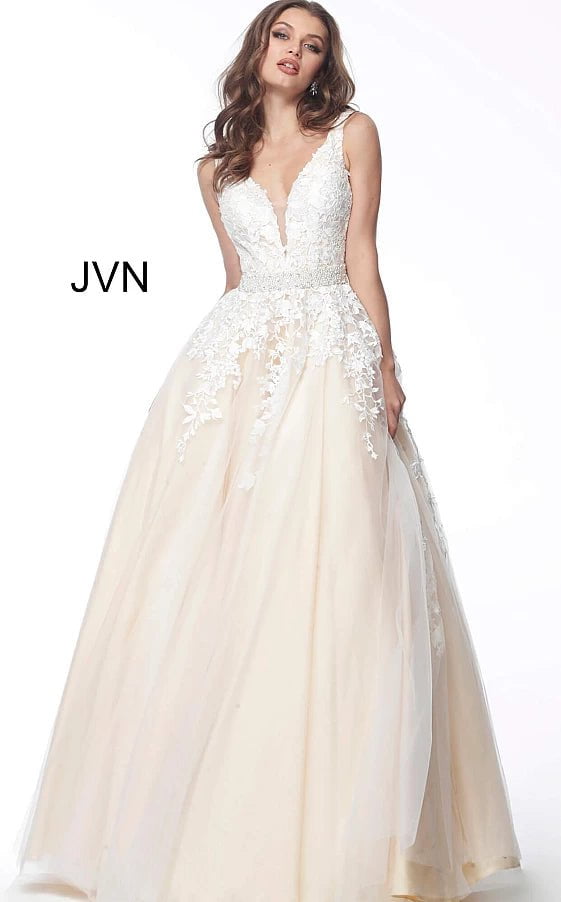 JVN by Jovani Prom Dress JVN68258 Embellished Belt Prom Ballgown