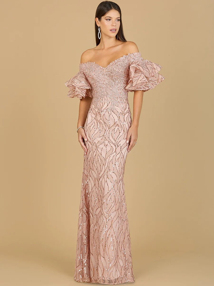 Lara Design Dress Lara Dresses 29190  Tiered Sleeve V Neck Evening Gown