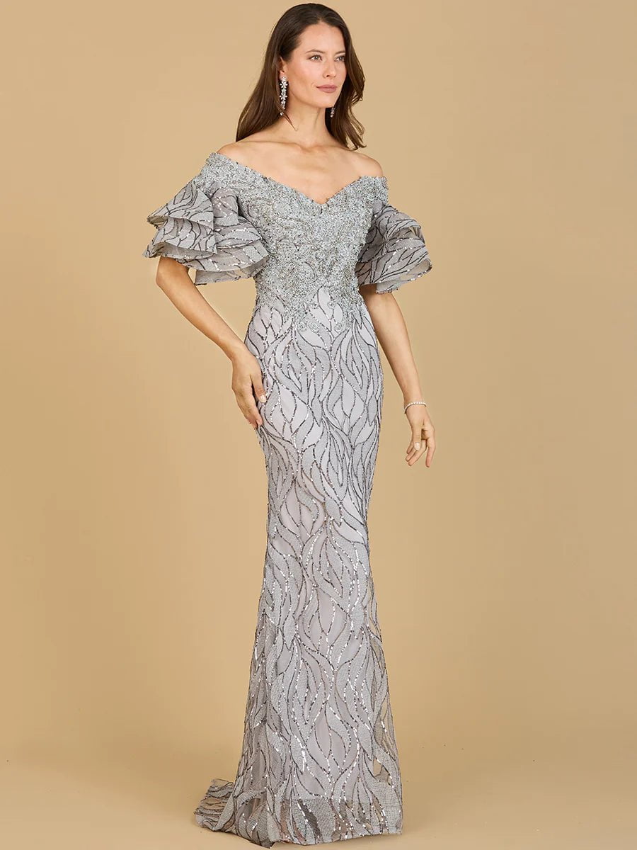 Lara Design Dress Lara Dresses 29190  Tiered Sleeve V Neck Evening Gown