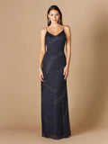 Lara Design Evening Dresses LARA 29282 - BEADED SPAGHETTI STRAP NAVY FULL-LENGTH GOWN