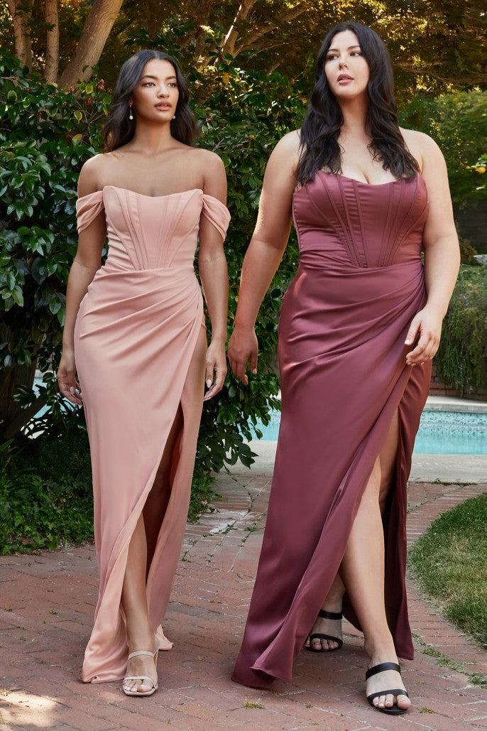 Pink Plus Size Long Corset Dress with Sleeves