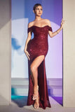 NoraCoutureNY Evening Dress Tiffany OFF THE SHOULDER RUCHED SEQUIN GOWN