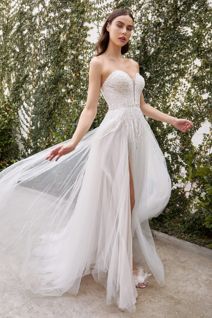Gabby Bridal Gown Corset top featuring slit