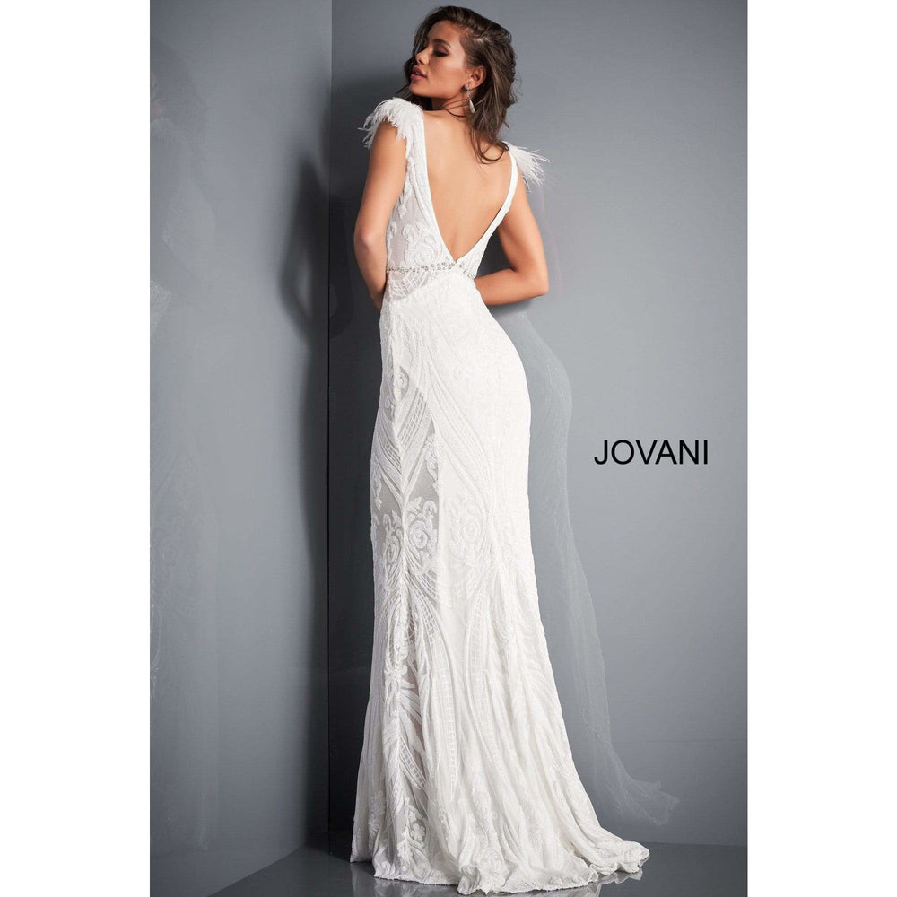 NorasBridalBoutiqueNY Evening Gowns Jovani 3180 White Plunging Neck Embellished Prom Dress