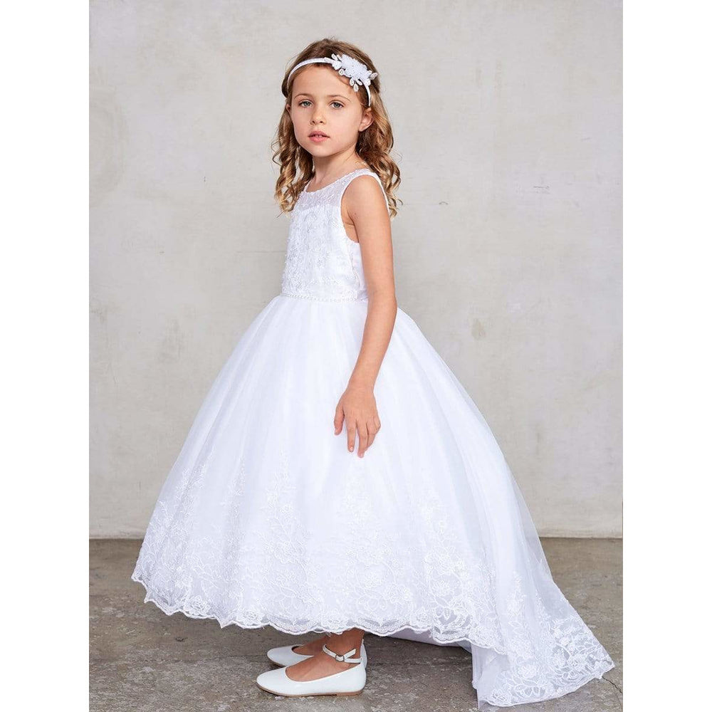 NorasBridalBoutiqueNY flower girl dress Flower Girl Beautiful Illusion Neckline with Lace Applique Bodice