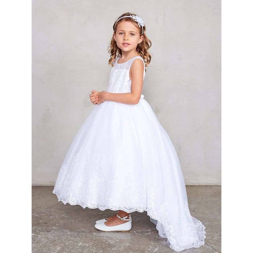 NorasBridalBoutiqueNY flower girl dress Flower Girl Beautiful Illusion Neckline with Lace Applique Bodice