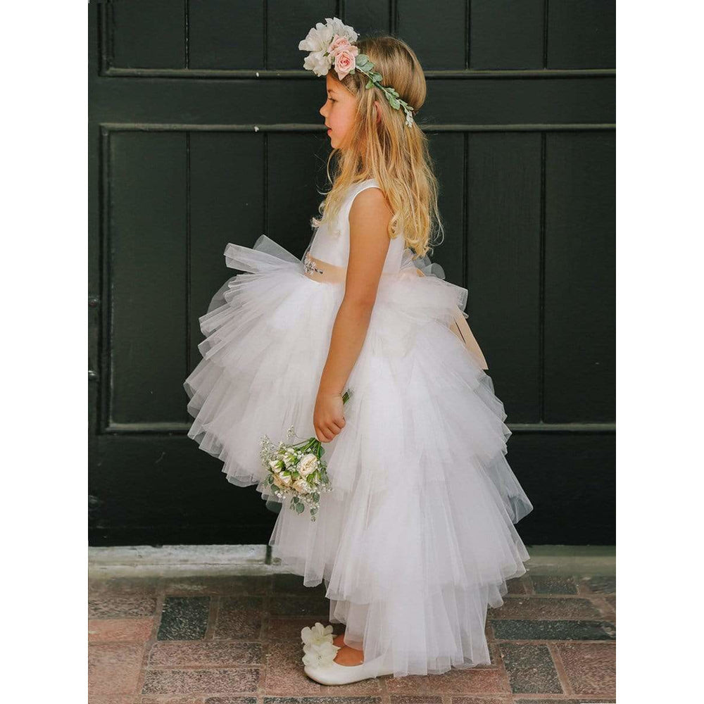 Flower Girl Dress Ruffled Tulle  High and Low - NorasBridalBoutiqueNY