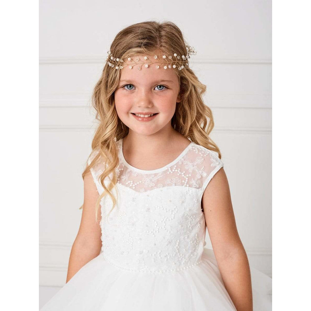 NorasBridalBoutiqueNY Girls Illusion Neckline Lace Bodice with a Layered Tulle Skirt