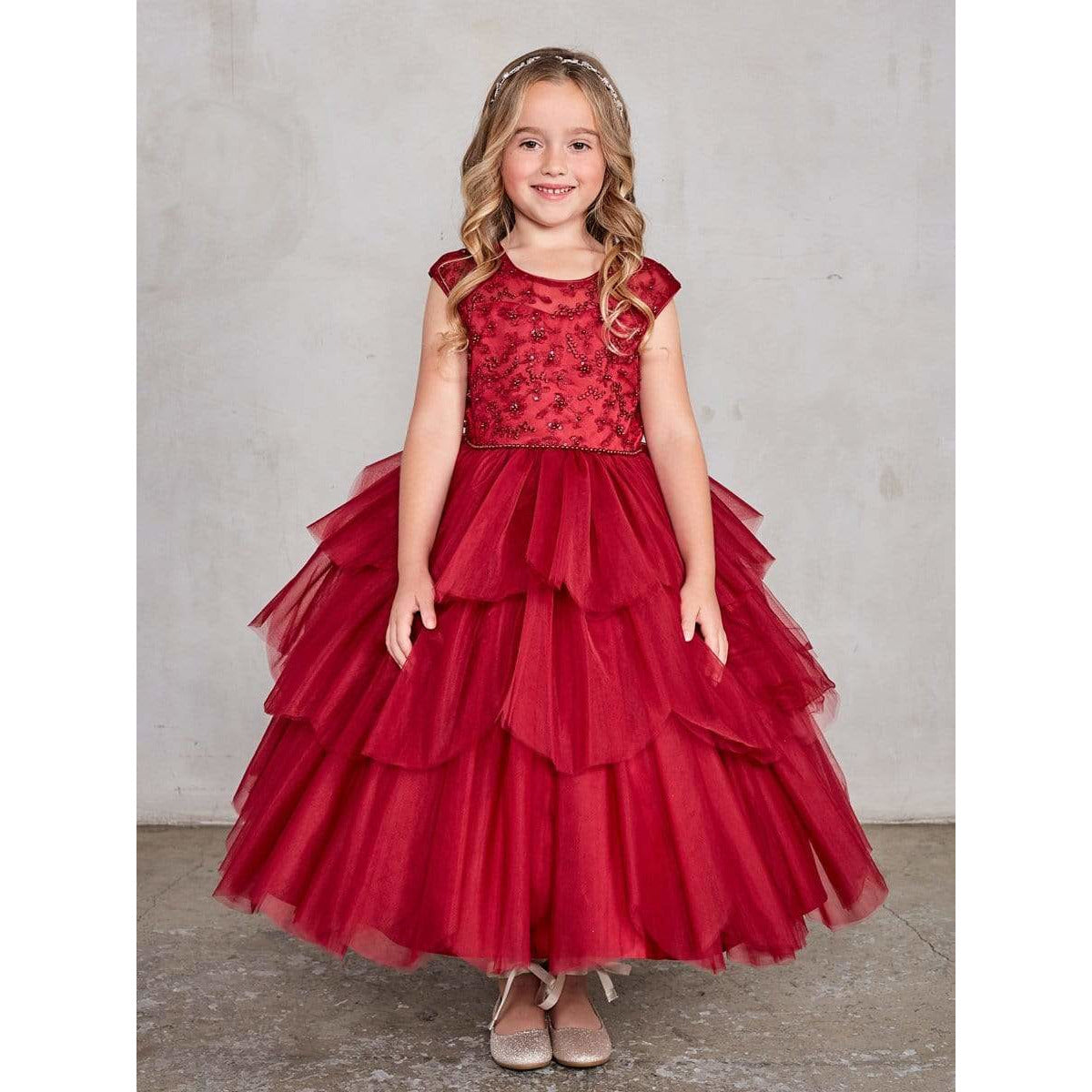 NorasBridalBoutiqueNY Girls Illusion Neckline Lace Bodice with a Layered Tulle Skirt