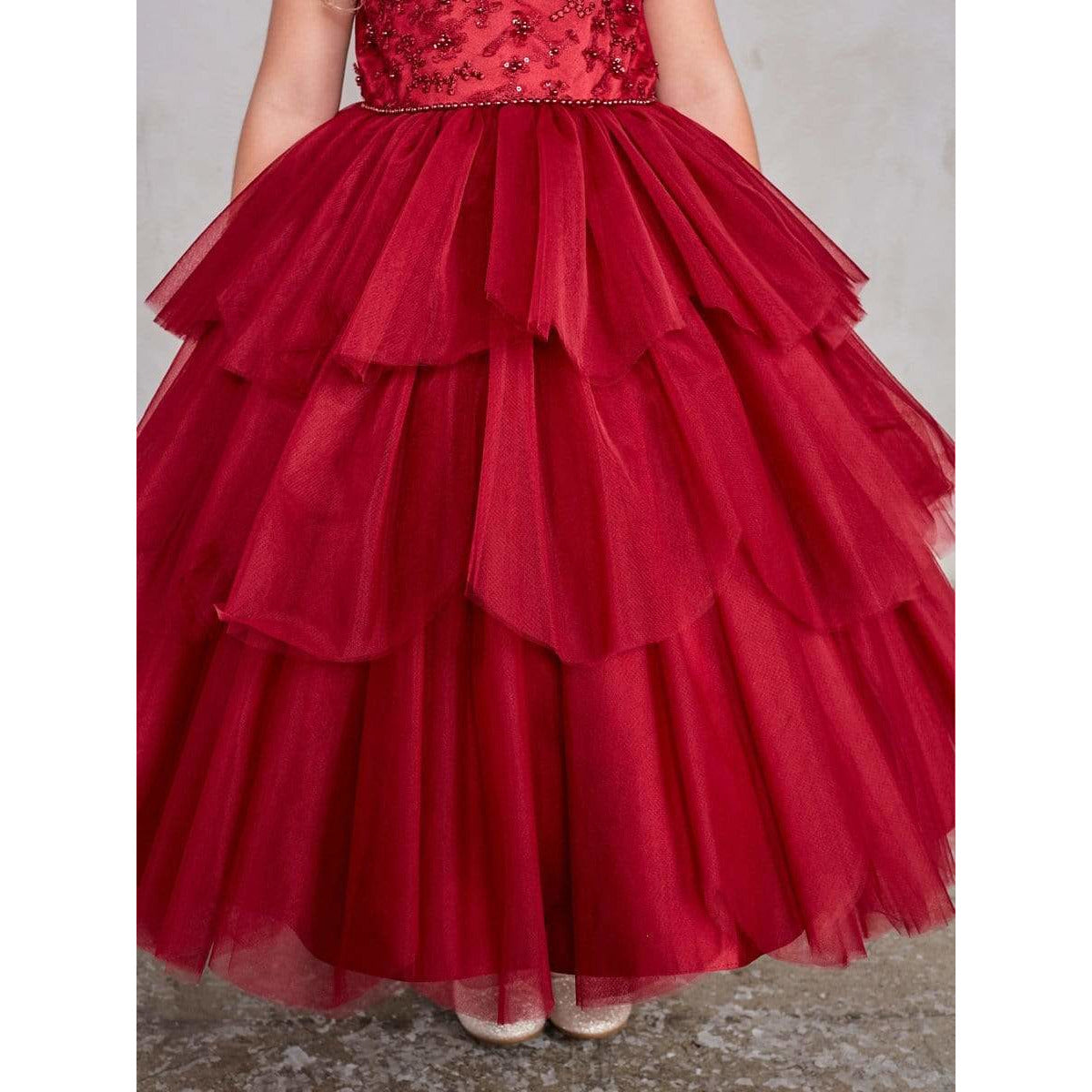 NorasBridalBoutiqueNY Girls Illusion Neckline Lace Bodice with a Layered Tulle Skirt