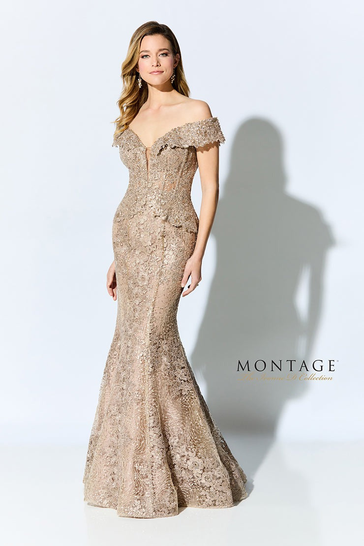NorasBridalBoutiqueNY Ivonne D for Mon Cheri ID900 OFF-SHOULDER PEPLUM FORMAL GOWN