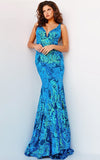 NorasBridalBoutiqueNY Jovani 08646 Iridescent Royal Plunging Neck Fitted Prom Dress