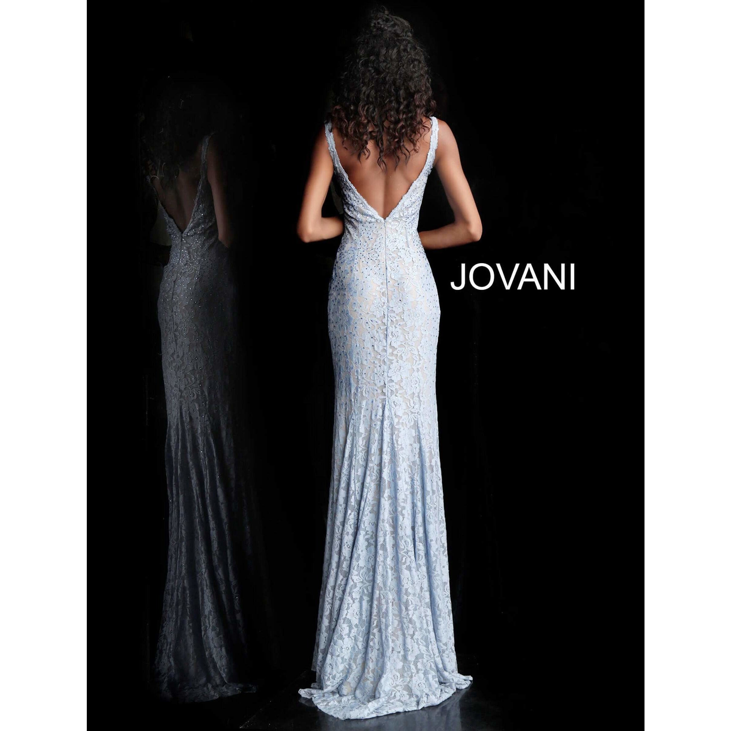 NorasBridalBoutiqueNY Jovani 48994 Light Blue Lace Sheath Prom Dress
