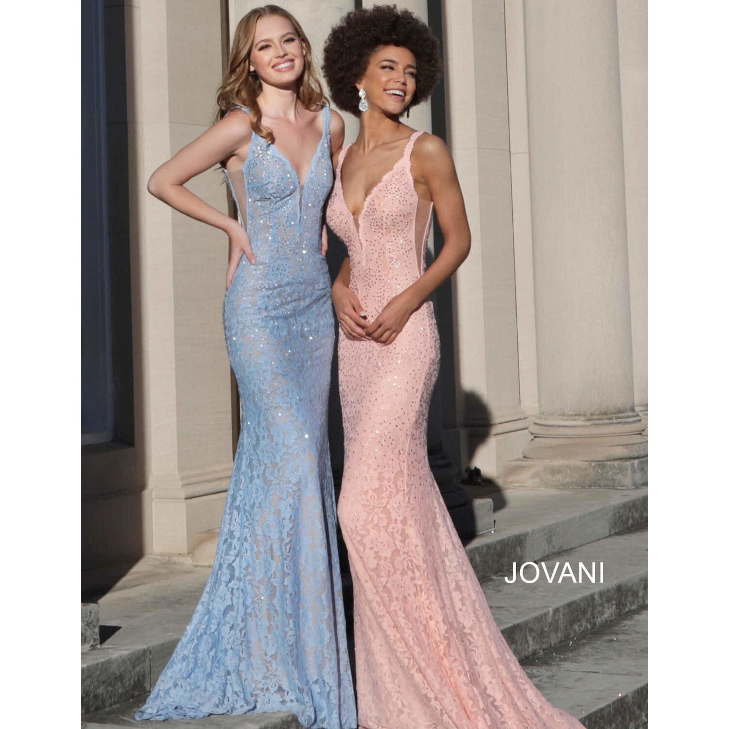 NorasBridalBoutiqueNY Jovani 48994 Light Blue Lace Sheath Prom Dress
