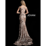 NorasBridalBoutiqueNY Jovani 63516 Sequined Off Shoulder Floral Mermaid Gown