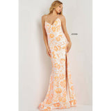 NorasBridalBoutiqueNY Jovani Ivory Orange Sequin Floral Sheath Prom Dress 08255