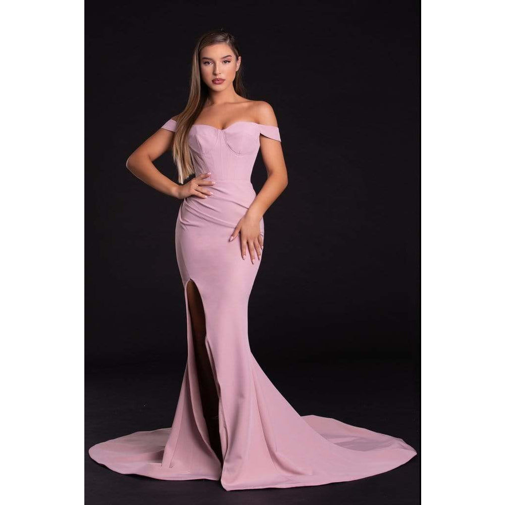 Portia and Scarlett Evening Dress PS21045 Blush Evening off the shoulders dress