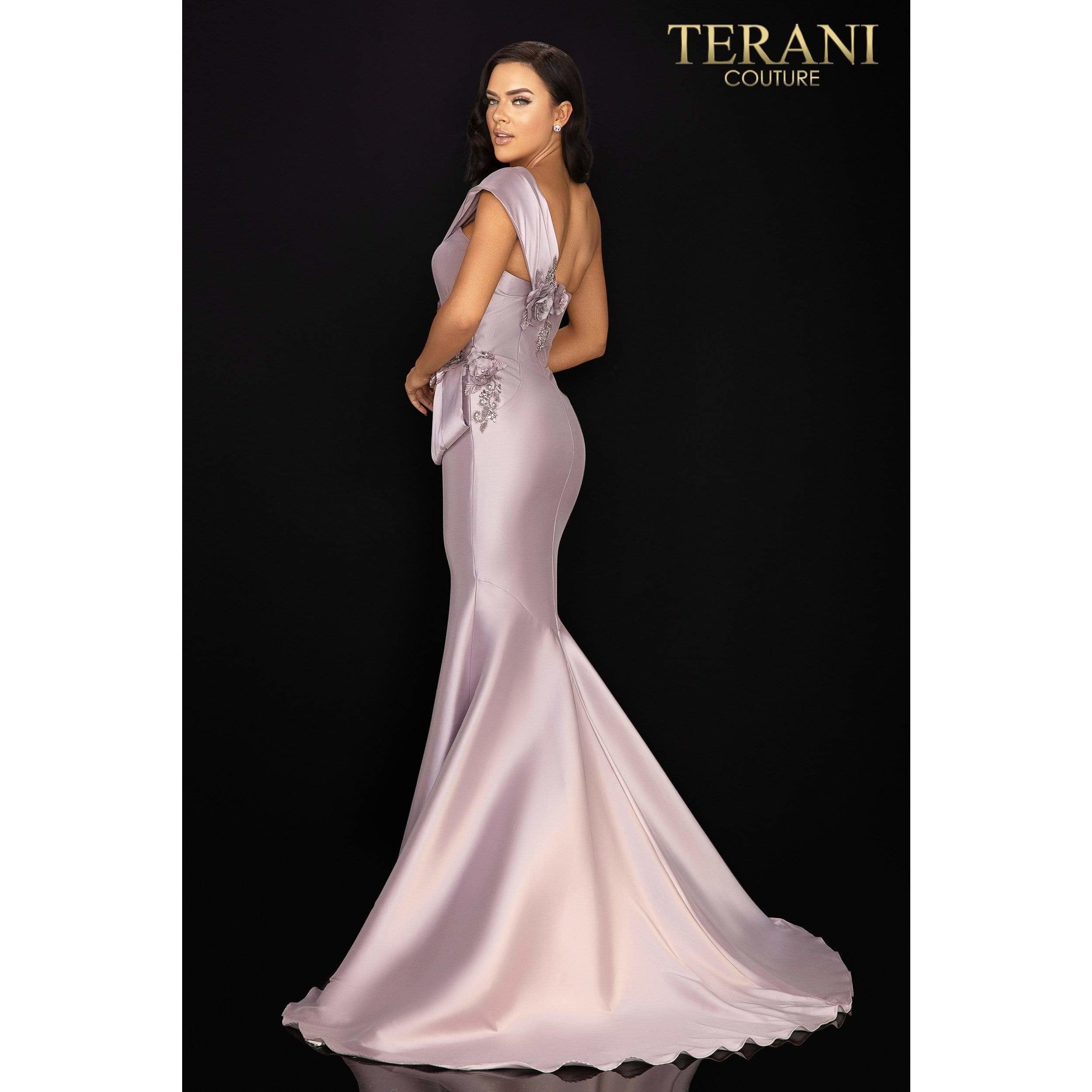 Terani Couture 2011M2160 One Shoulder Mikado Mother Of Bride Gown With Unique Structure And Beading 2011M2160 - NorasBridalBoutiqueNY