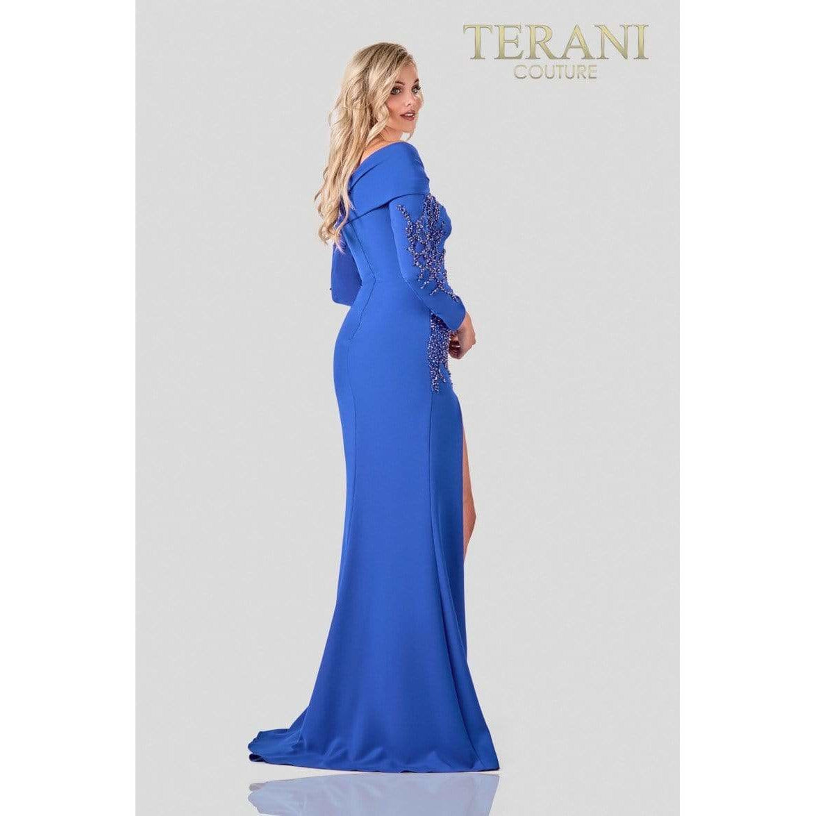 Terani Couture Evening Dress Terani Couture 2111M5263 Beaded long evening gown with slit