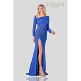 Terani Couture Evening Dress Terani Couture 2111M5263 Beaded long evening gown with slit