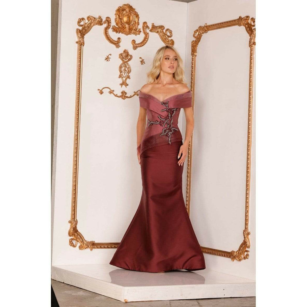 Terani Couture Evening Gowns Terani Couture 2011M2159 Two tone off shoulder evening gown