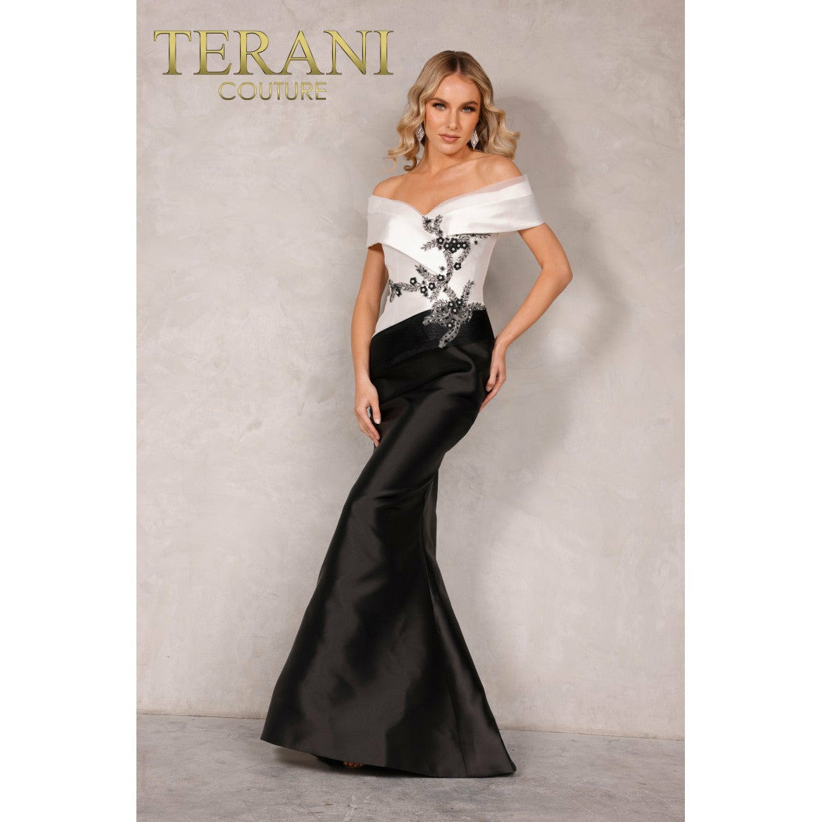 Terani Couture Evening Gowns Terani Couture 2011M2159 Two tone off shoulder evening gown